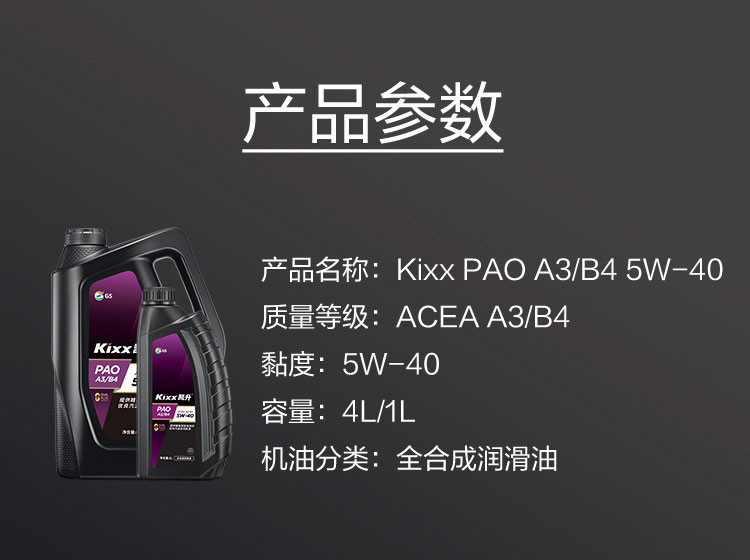 GS (Kixx) 凱升PAO全合成機(jī)油 5W-40 A3B4級(jí) 黑凱系列 1L-第5張圖片-鄭州市冠恒貿(mào)易有限公司【官方網(wǎng)站】-車(chē)用潤(rùn)滑油服務(wù)專(zhuān)家